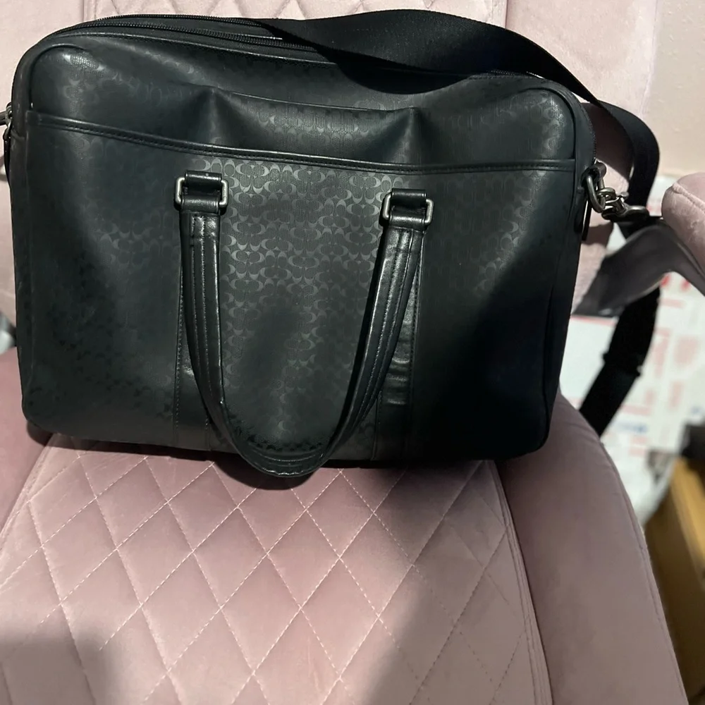 Coach Men's Business Bag Micro Signature Black PVC Razor Messenger Laptop Bag - Picture 3 of 14